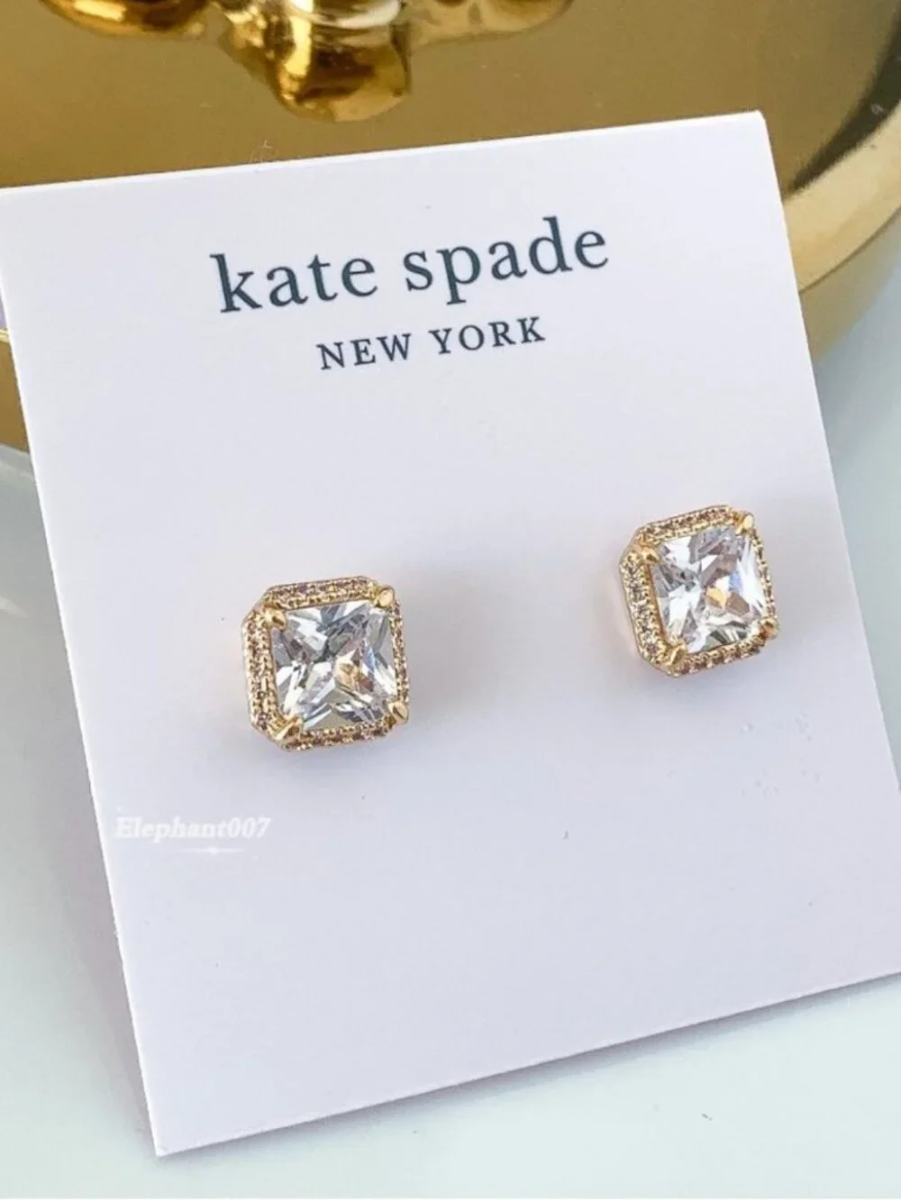 Kate Spade New York Crystal Square Stud Earrings Gold Tone Halo Stud Earrings
